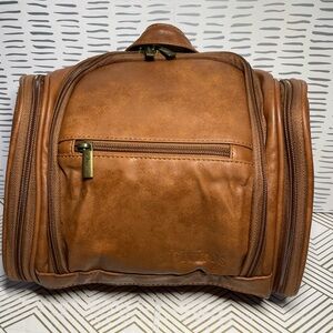 Elviros Faux Brown Leather Hanging Multi Compartment Travel Bag